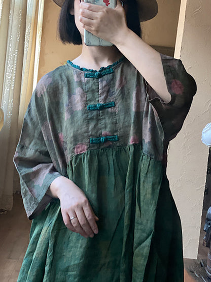 Robe d'été en lin avec boucle épissée et fleurs pour femmes RR1010