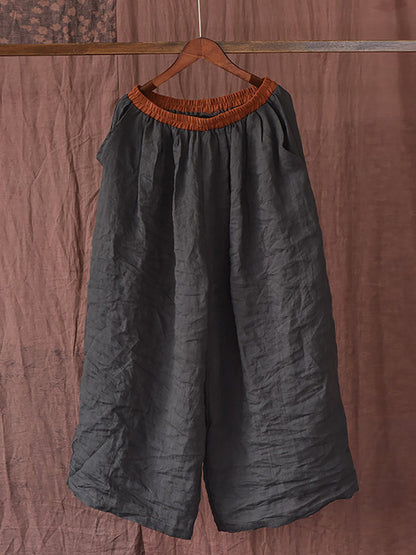 Women Summer Vintage Colorblock Loose Linen Pants OP1012