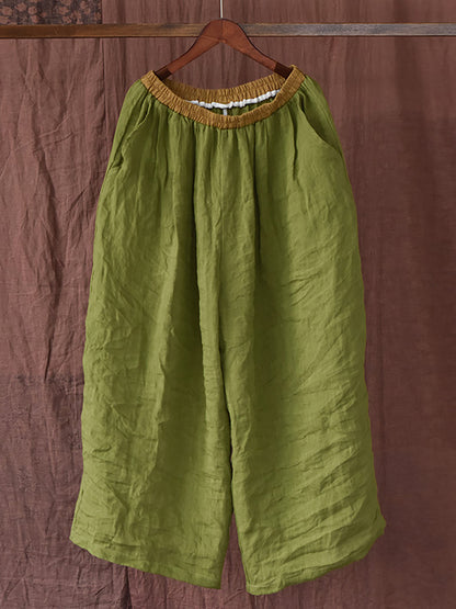 Women Summer Vintage Colorblock Loose Linen Pants OP1012
