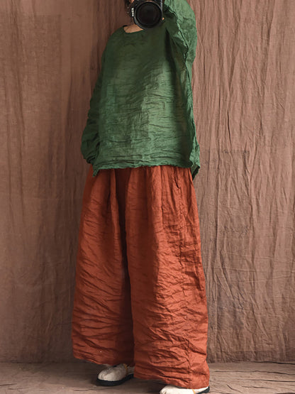 Women Summer Vintage Colorblock Loose Linen Pants OP1012