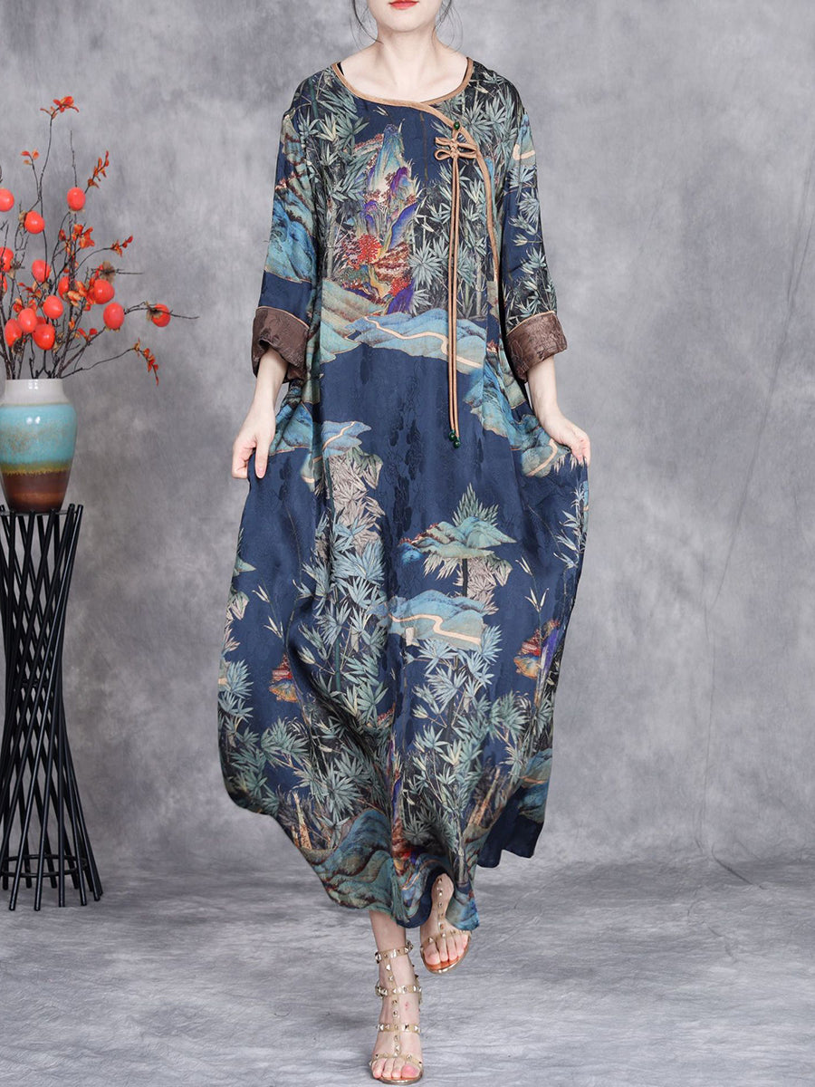 Women Artsy Summer Flower Buckle Loose Dress OP1001