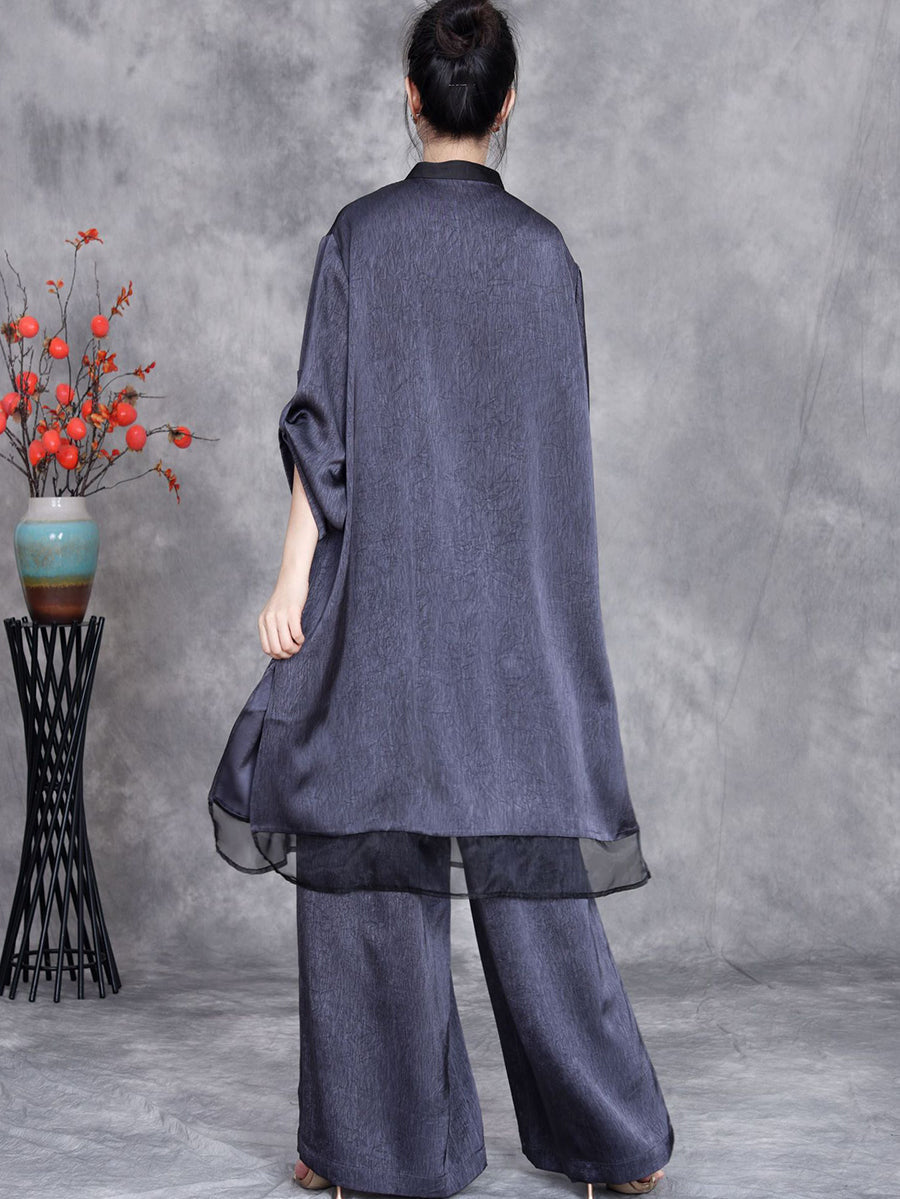 Women Summer Artsy Spliced Loose Button-up Shirt+Pants OP1005