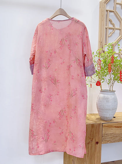 Robe d'été vintage à imprimé floral en ramie pour femme II1051