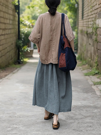 Chemise d'été vintage en ramie à boucle unie pour femme OO1041