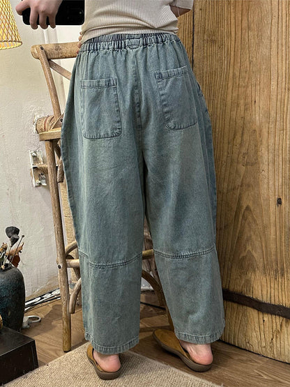 Pantalon large en denim effiloché rétro d'été pour femme OO1049