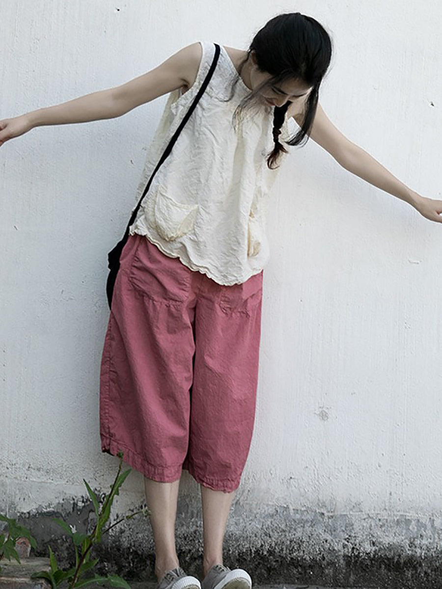 Women Summer Casual Solid Loose Cotton Pants II1027