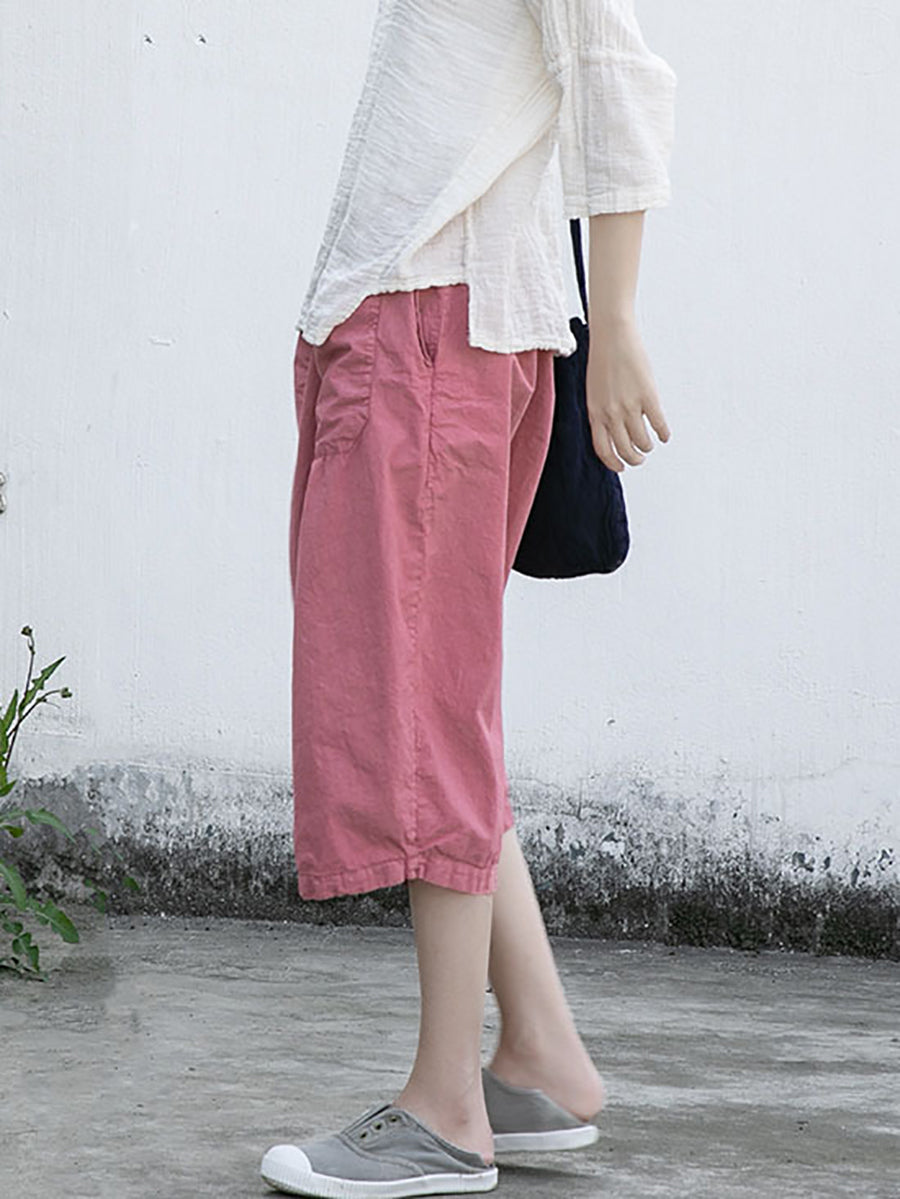 Women Summer Casual Solid Loose Cotton Pants II1027