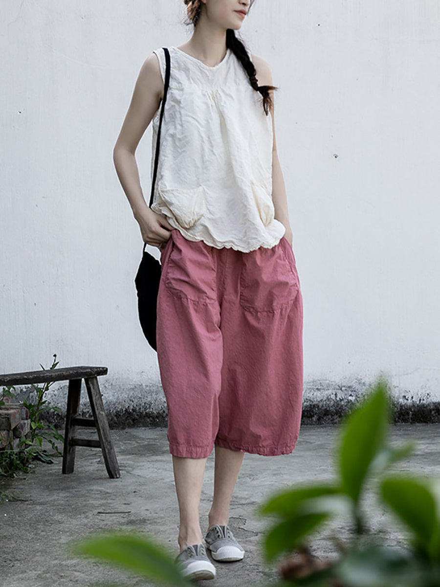 Women Summer Casual Solid Loose Cotton Pants II1027