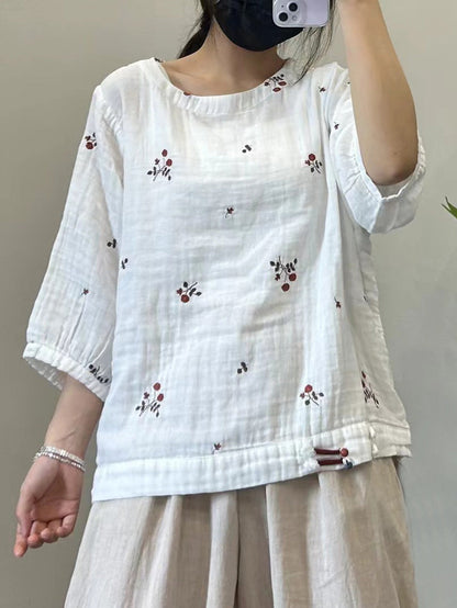 Chemise d'été décontractée en coton avec broderie florale pour femme PP1038