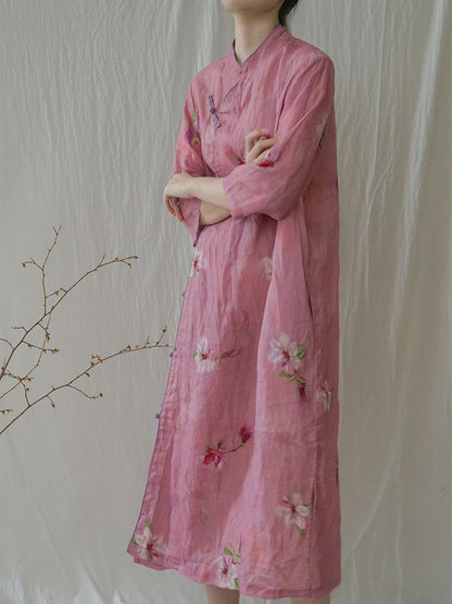 Robe d'été en ramie à fleurs artistiques pour femmes HH035