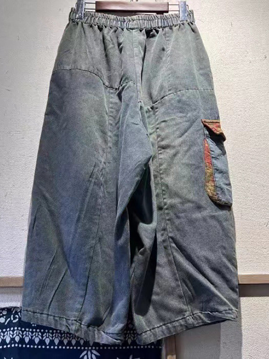 Damen Vintage Patch Gespleißte Denim Haremshose HH006