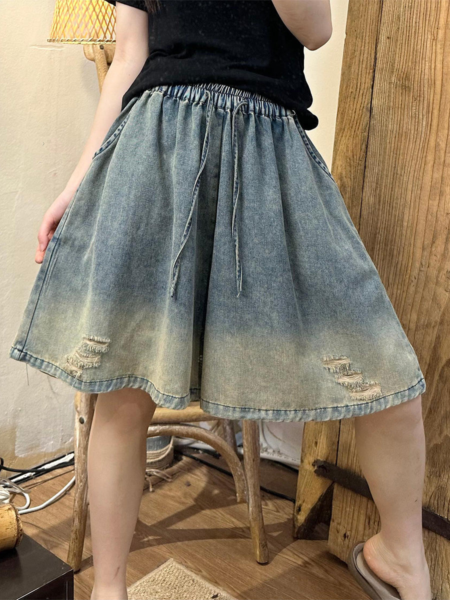 Frauen Sommer Vintage Ausgefranste Denim Fünfte Hose HH009