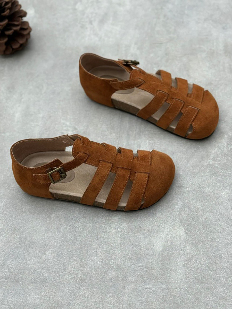 Frauen Sommer Casual Leder Gespleißt Flache Sandalen HH023