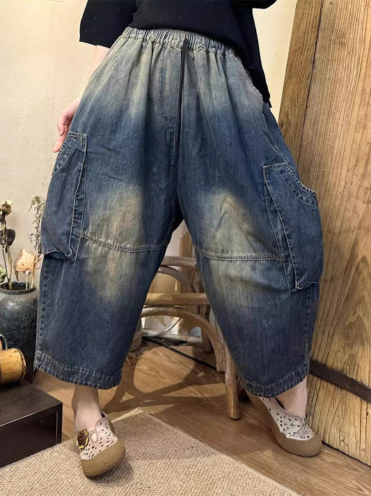 Damen Sommer Lässige Batikhose aus Denim mit weitem Bein LL048