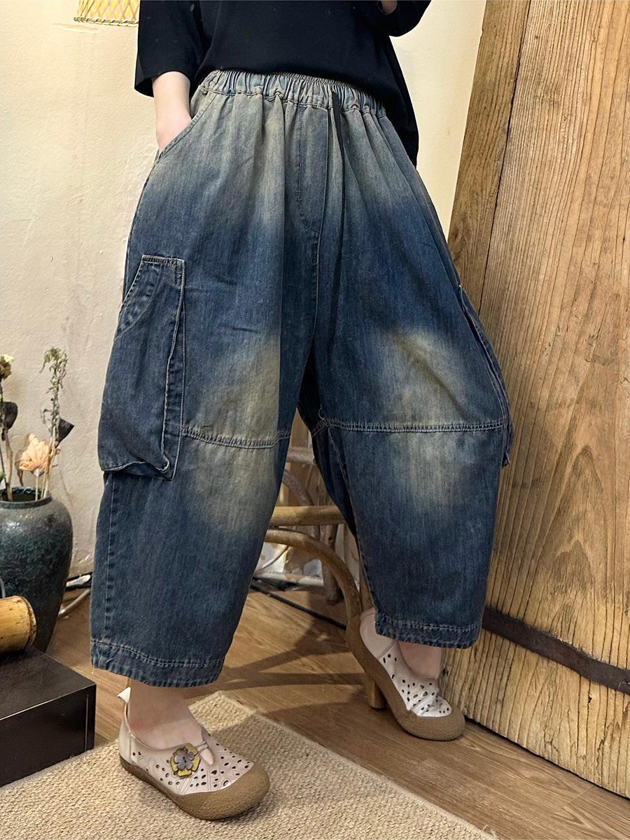 Damen Sommer Lässige Batikhose aus Denim mit weitem Bein LL048