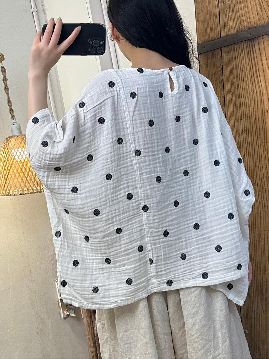 Women Summer Artsy Dot Loose Cotton Shirt LL050