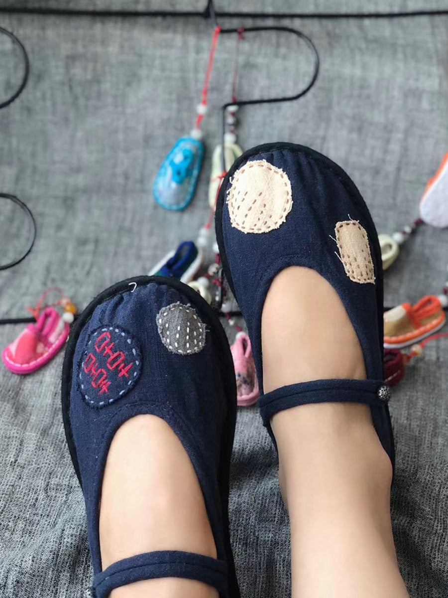 Women Summer Vintage Patch Embroidery Cotton Flat Shoes LL015