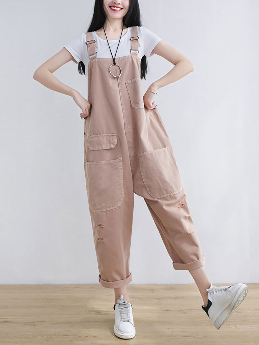 Frauen Casual Sommer Ausgefranste Solide Lose Overalls CC014