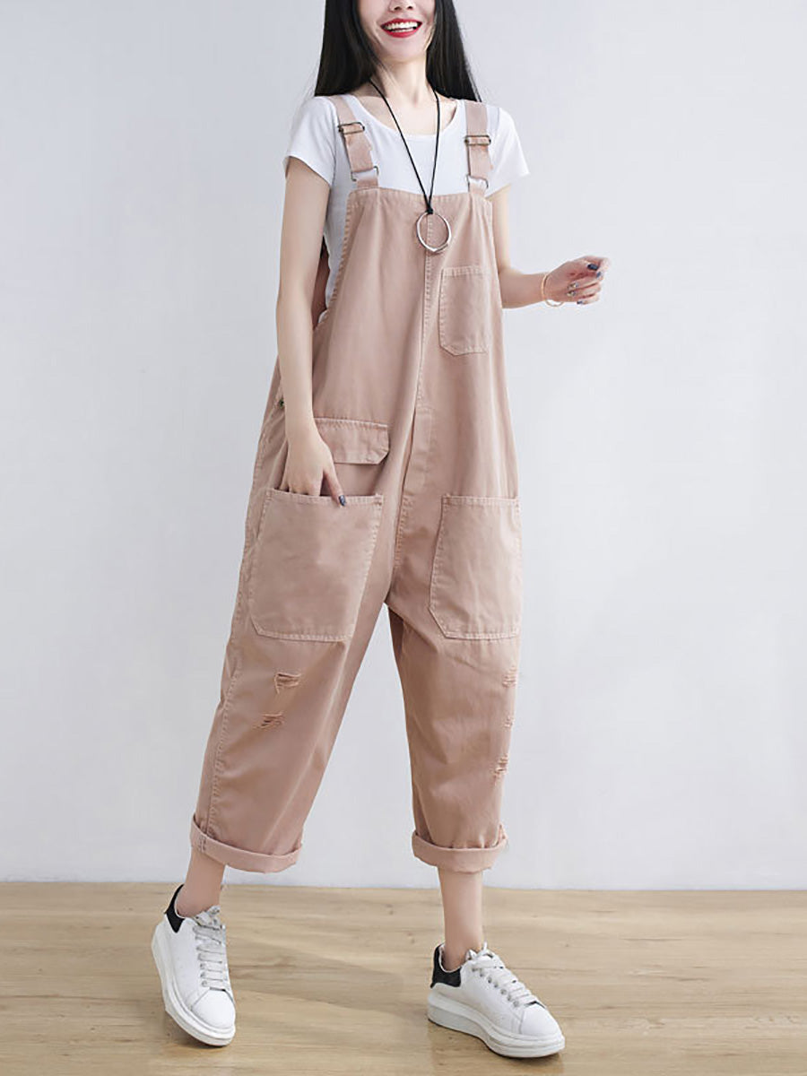 Frauen Casual Sommer Ausgefranste Solide Lose Overalls CC014