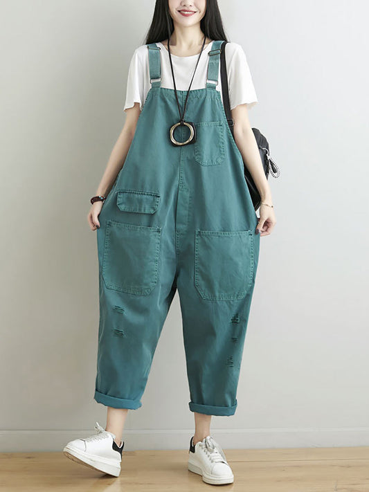 Frauen Casual Sommer Ausgefranste Solide Lose Overalls CC014