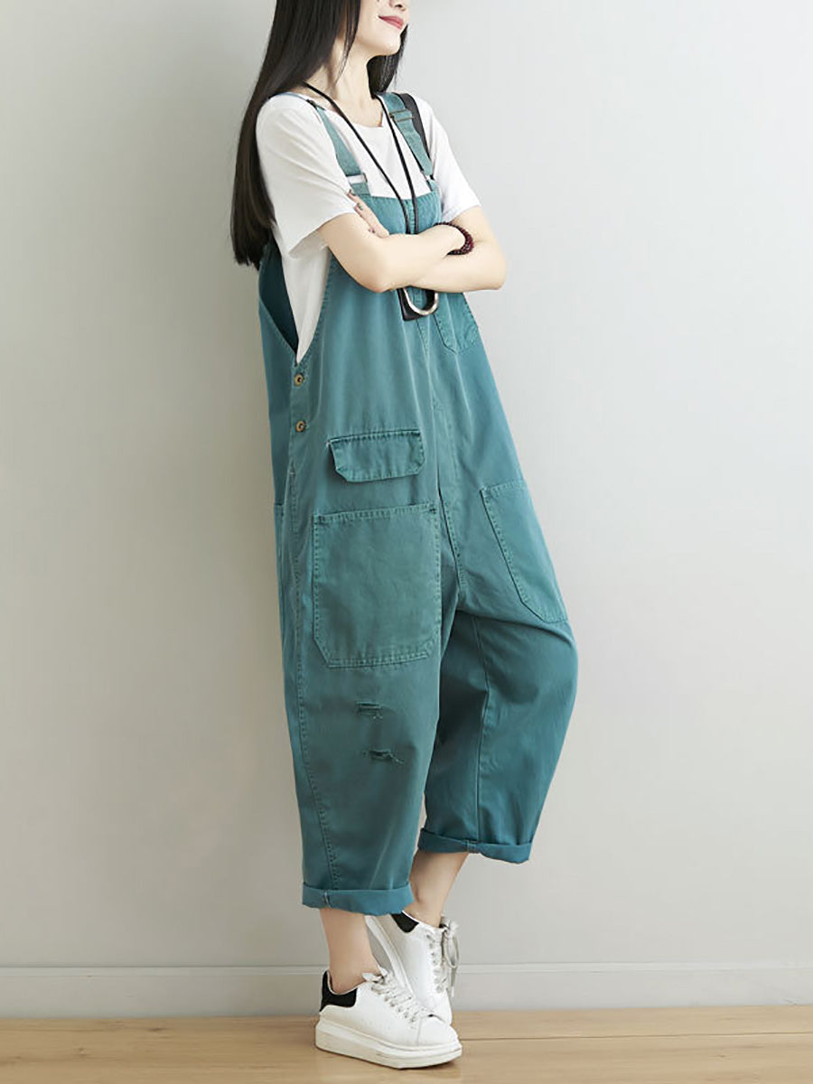 Frauen Casual Sommer Ausgefranste Solide Lose Overalls CC014