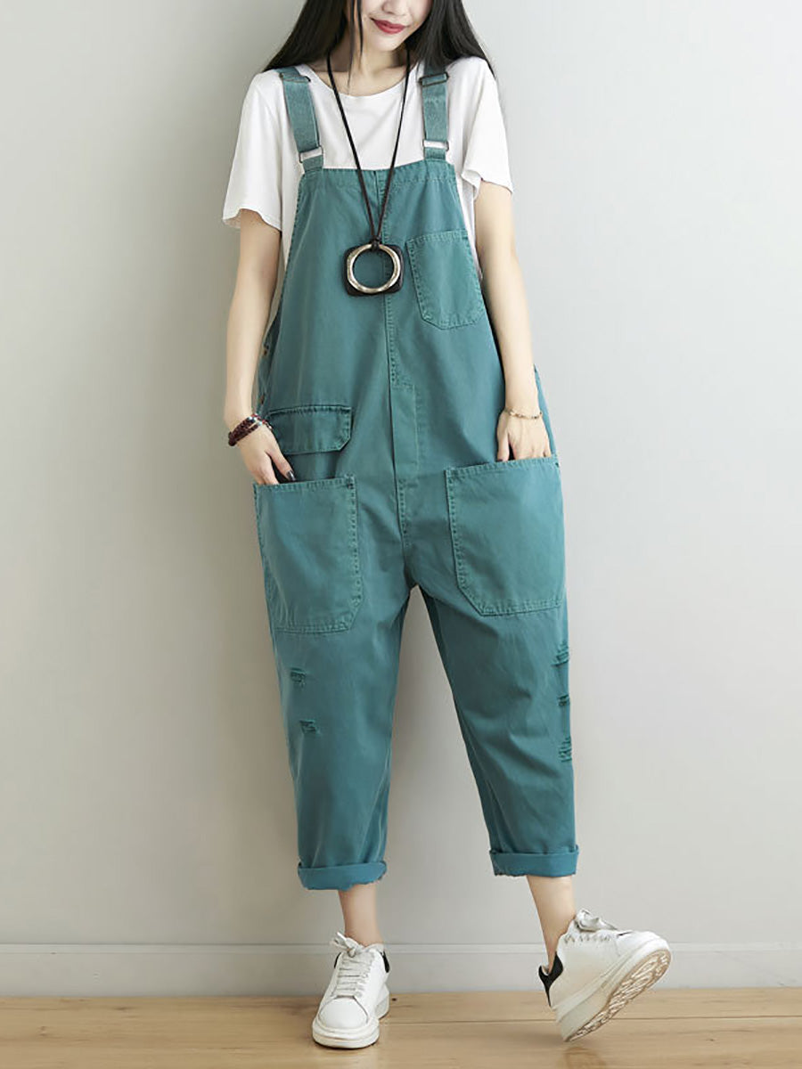 Frauen Casual Sommer Ausgefranste Solide Lose Overalls CC014