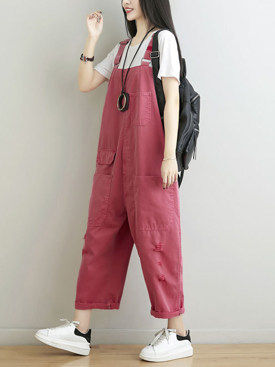 Frauen Casual Sommer Ausgefranste Solide Lose Overalls CC014