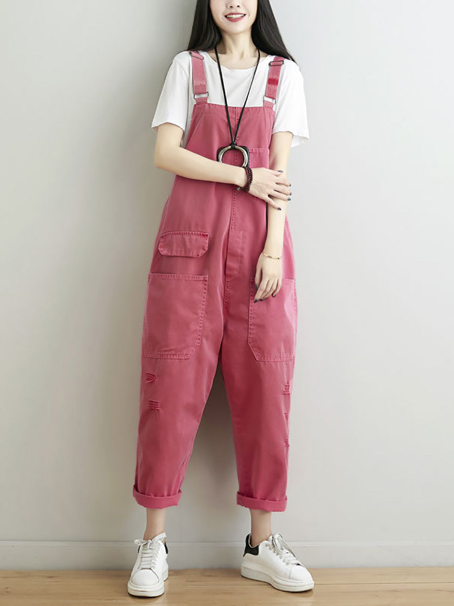 Frauen Casual Sommer Ausgefranste Solide Lose Overalls CC014