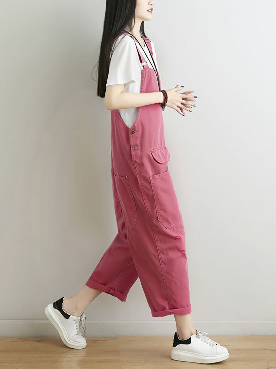 Frauen Casual Sommer Ausgefranste Solide Lose Overalls CC014