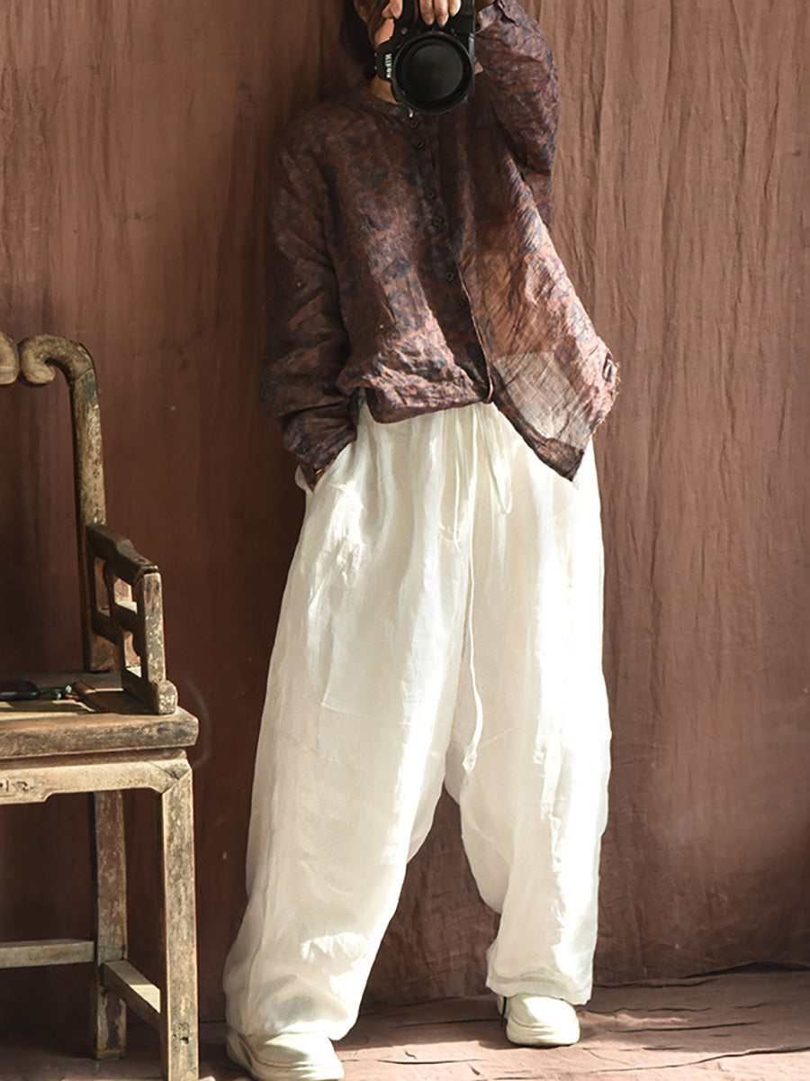 Women Summer Solid Vintage Ramie Thin Harem Pants CX025