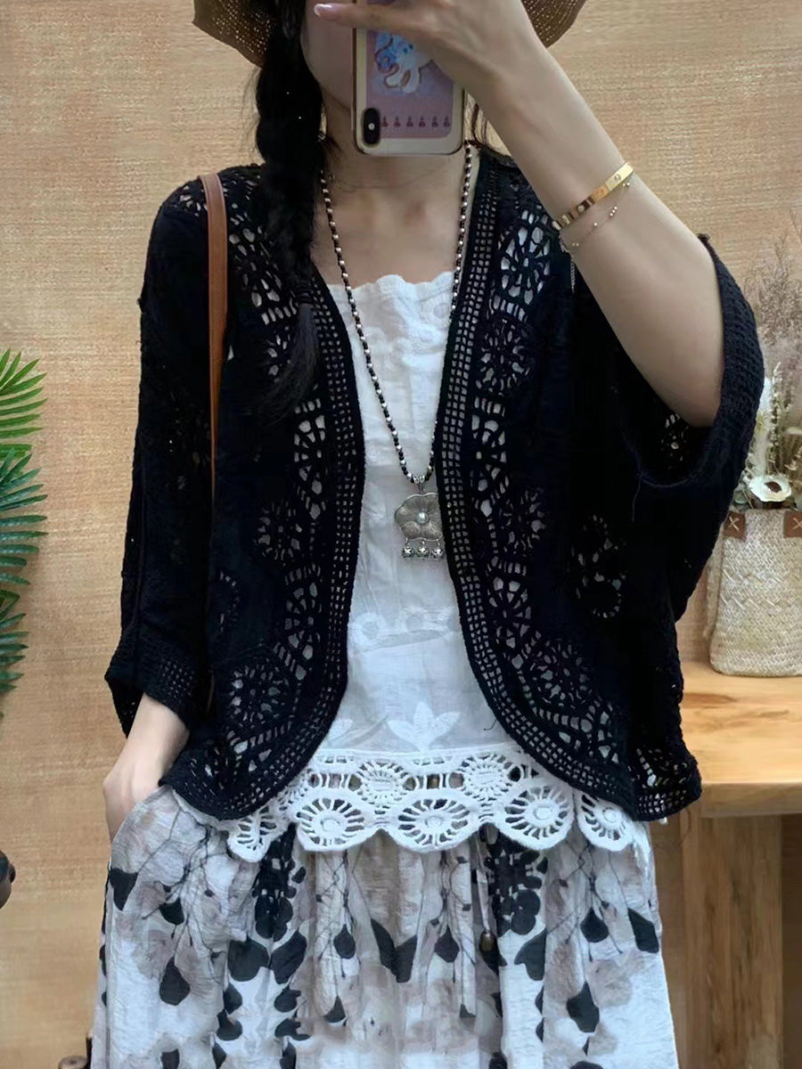 Women Summer Artsy Solid Flower Embroidery Cotton Shirt Coat CX027