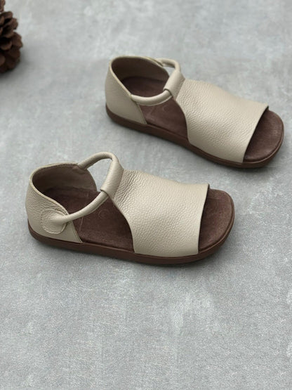 Sandales plates d'été en cuir véritable souple pour femmes FD035