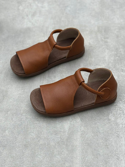 Sandales plates d'été en cuir véritable souple pour femmes FD035