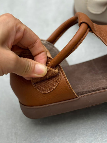 Sandales plates d'été en cuir véritable souple pour femmes FD035