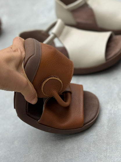 Sandales plates d'été en cuir véritable souple pour femmes FD035