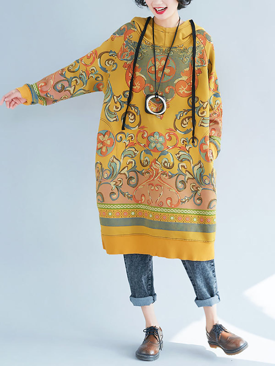 Women Vintage Flower Autumn Hooded Dress AS1041