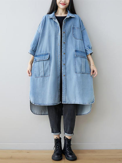 Robe chemise ample en denim à manches trois-quarts pour femme, style vintage, automne, AS1035 