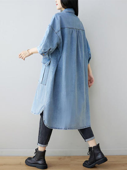 Robe chemise ample en denim à manches trois-quarts pour femme, style vintage, automne, AS1035 