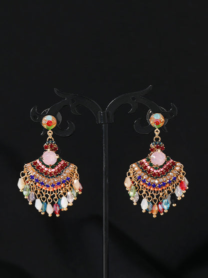 Boucles d'oreilles vintage en forme d'éventail avec pampilles en cristal pour femmes AS1028