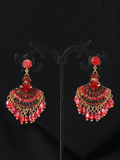 Boucles d'oreilles vintage en forme d'éventail avec pampilles en cristal pour femmes AS1028