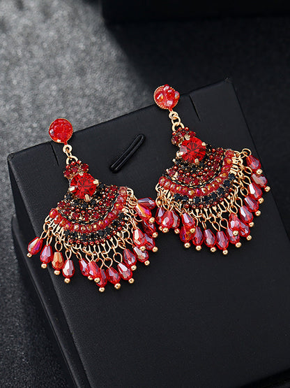 Boucles d'oreilles vintage en forme d'éventail avec pampilles en cristal pour femmes AS1028