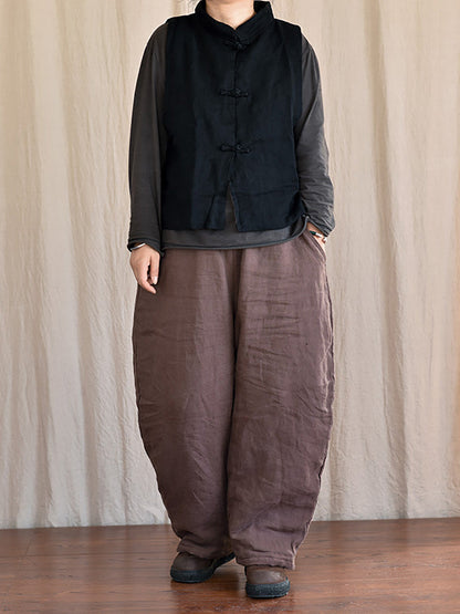 Pantalon sarouel en lin uni avec poches pour femme Rero Winter AT1096 