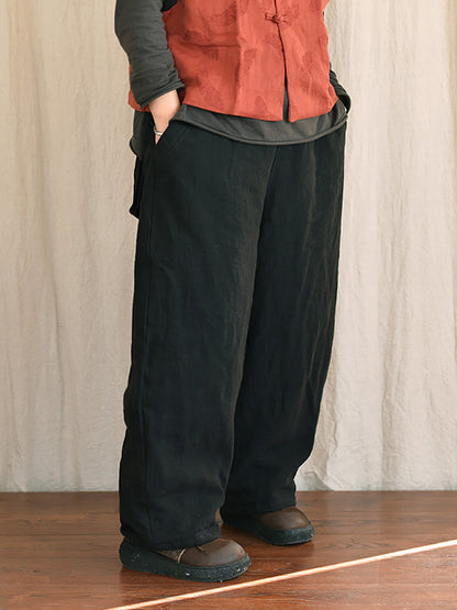 Pantalon sarouel en lin uni avec poches pour femme Rero Winter AT1096 