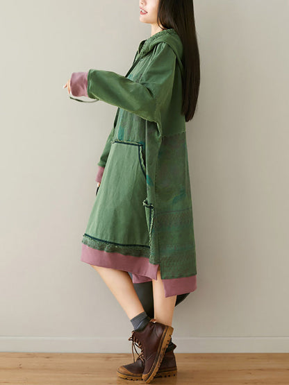 Robe à capuche à ourlet colorblock et à fleurs rétro pour femme AI1049 