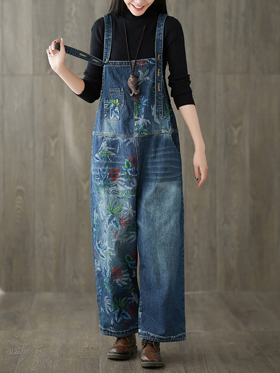 Damen Herbst Blumen Denim Lose Jumpsuits AI1057