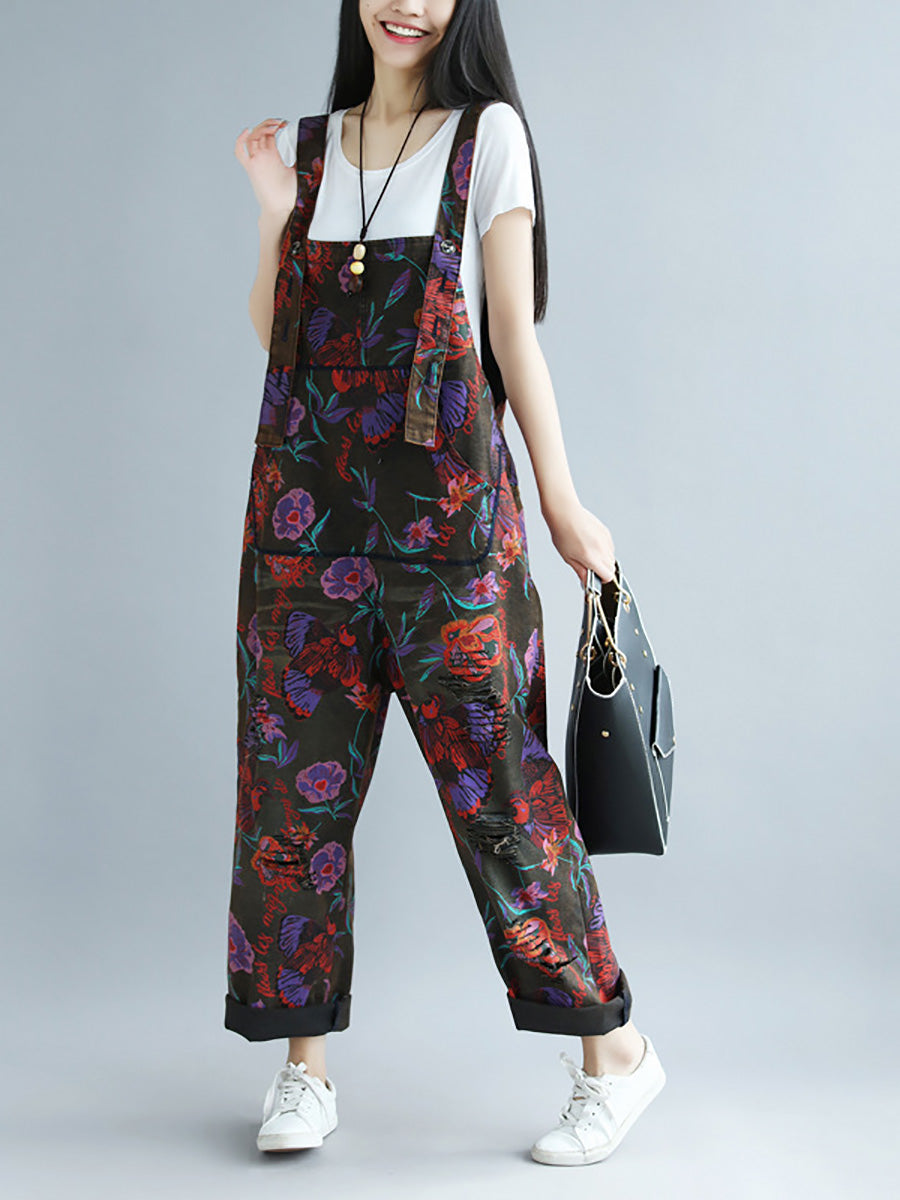 Women Summer Artsy Flower Pocket Loose Jumpsuits AI1009