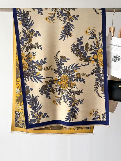 Écharpe châle chaude à pompons en jacquard floral artistique pour femme AI1033