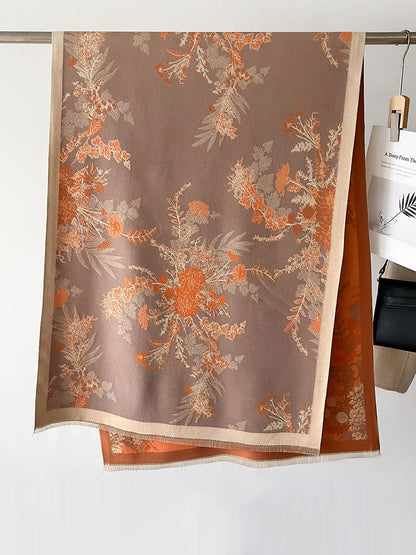 Écharpe châle chaude à pompons en jacquard floral artistique pour femme AI1033