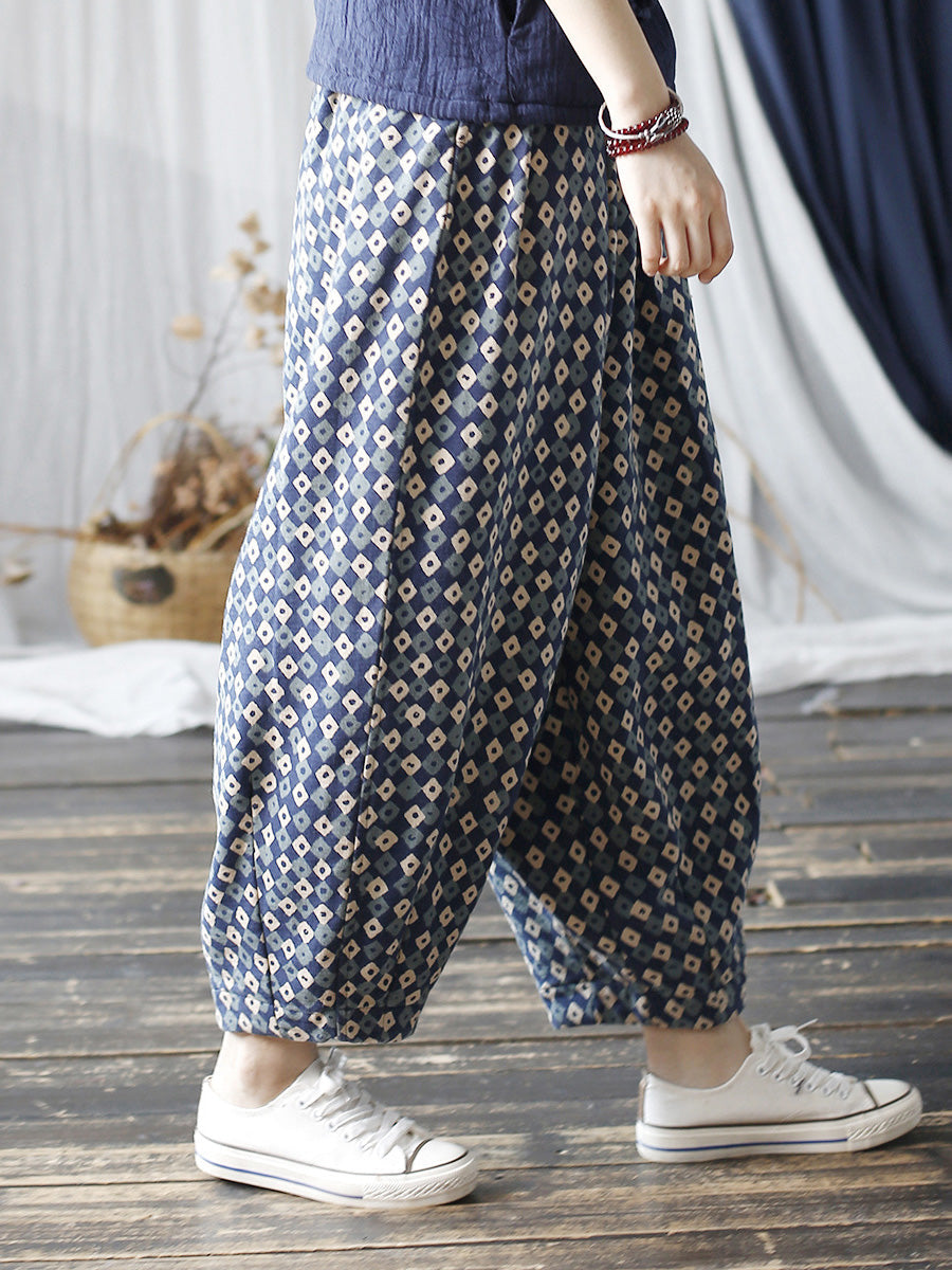 Women Autumn Artsy Lattice Cotton Harem Pants AH1035