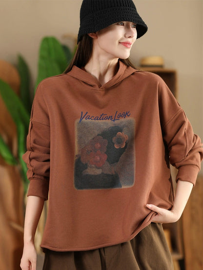 Women Casual Autumn Print Hooded Sweatshirt AH1008